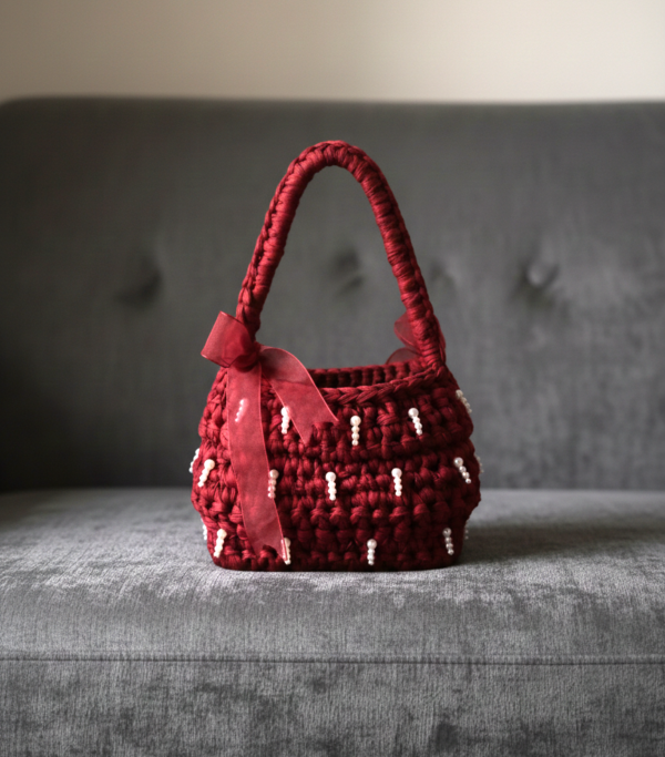 Crochet Ribbon Bag With Pearl