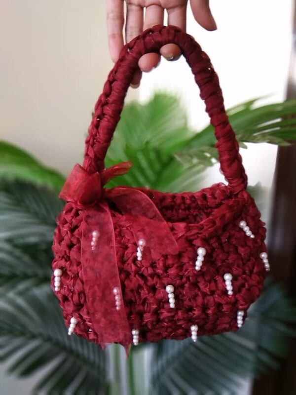 Crochet Ribbon Bag With Pearl